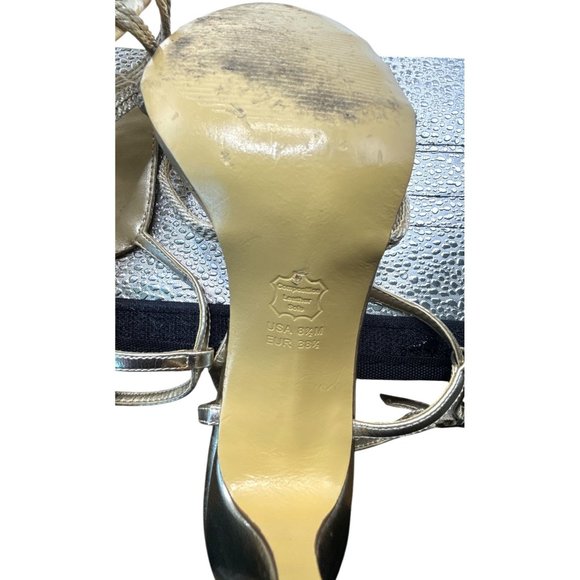 8.5 Adrianna Papell Gold Metallic Rope Strappy Open-Toe Heels Adjustable Ankle - Picture 9 of 12